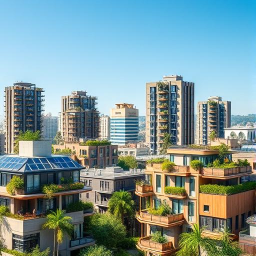 A modern cityscape in the year 2050, symbolizing progress and innovation.