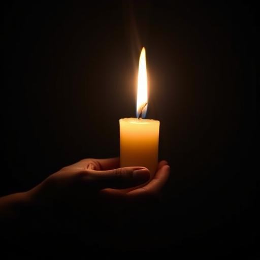 Hands passing a candle representing shared positivity and support