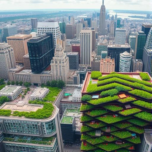 Aerial view of a city with green spaces