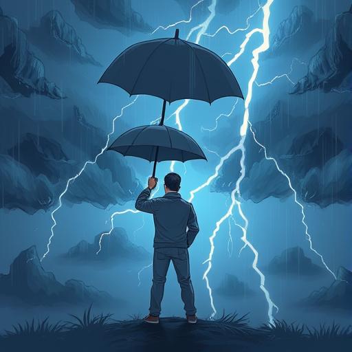Illustration of a leader standing under a stormy sky