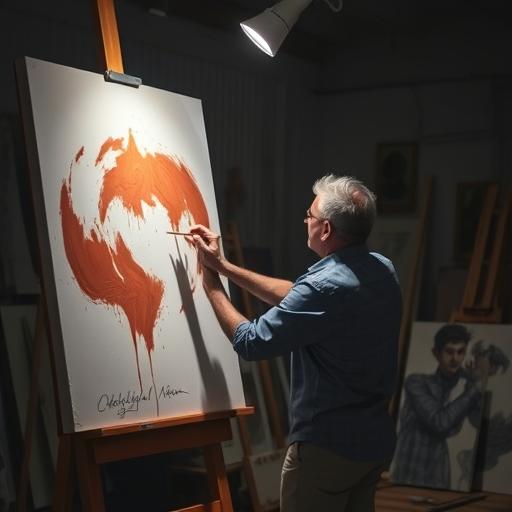 An artist passionately painting on a canvas, representing creative positivity