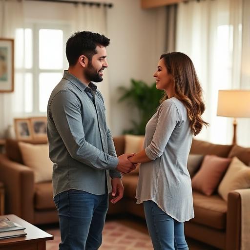 זוג מחזיק ידיים בסלון