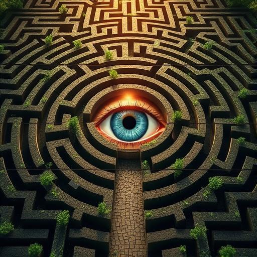 An intricate maze symbolizing fear and the journey through challenges