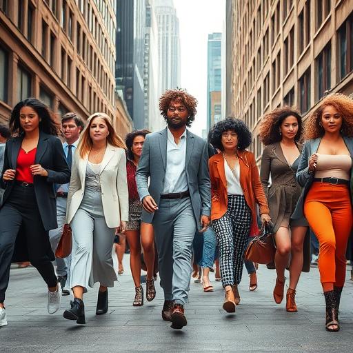 Diverse group confidently striding forward