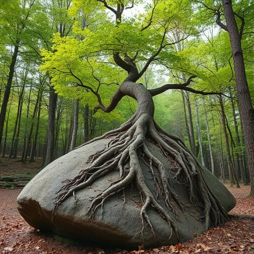 A resilient tree growing out of a boulder representing strength through adversity 🌳