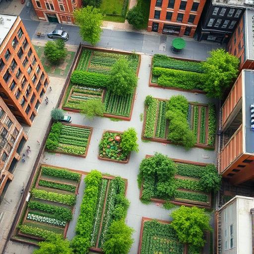 Aerial view of a transformed city block symbolizing overcoming obstacles