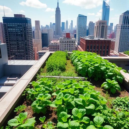 A rooftop garden in a bustling cityscape representing growth and resilience.