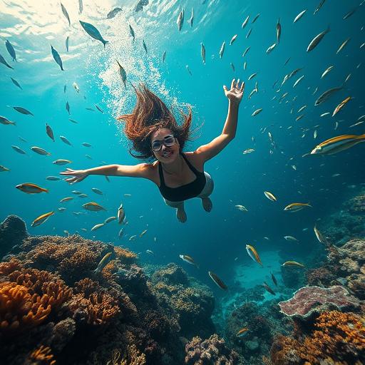 Dynamic image of woman diving deep into challenge