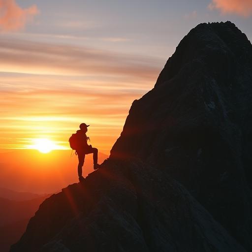 Silhouette of a mountain climber symbolizing inner strength