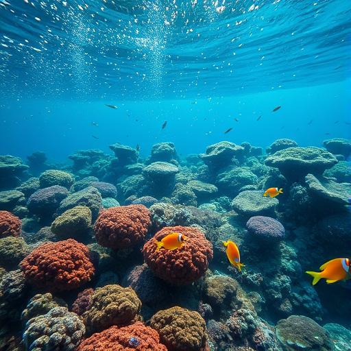 A serene underwater scene with vibrant corals