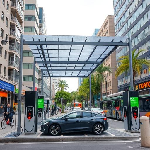 Electric vehicle charging station representing consistent progress