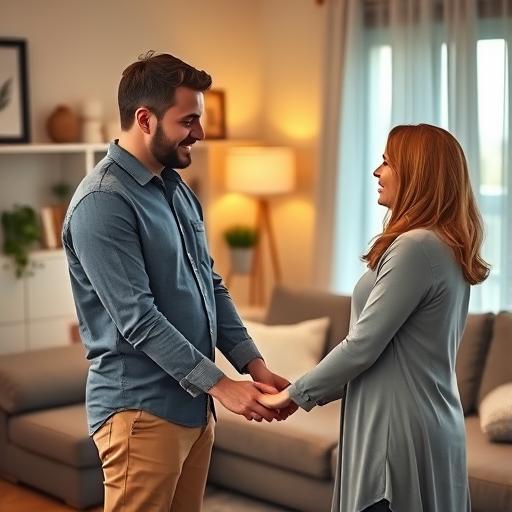 זוג מחזיק ידיים בסלון נעים