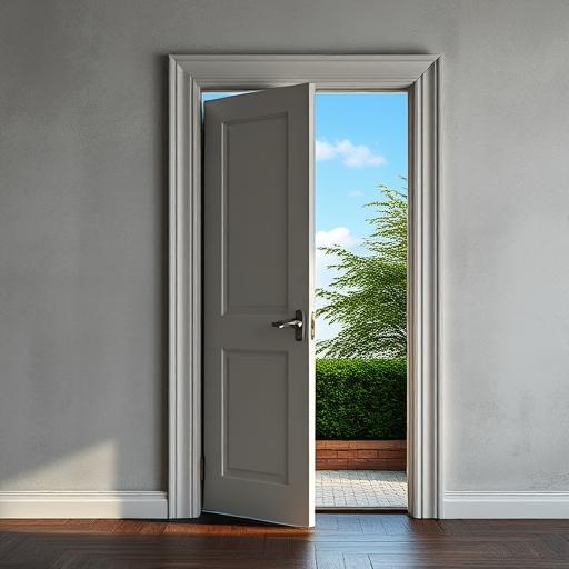 Open door revealing lush greenery and bright light, symbolizing a clear vision and new opportunities