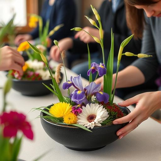 A close-up shot of a hands-on ikebana workshop where creativity flourishes.