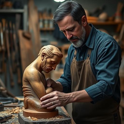Craftsman carving a sculpture symbolizing growth