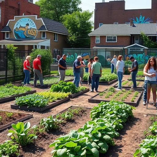 A community garden in an urban neighborhood, symbolizing collaboration and growth