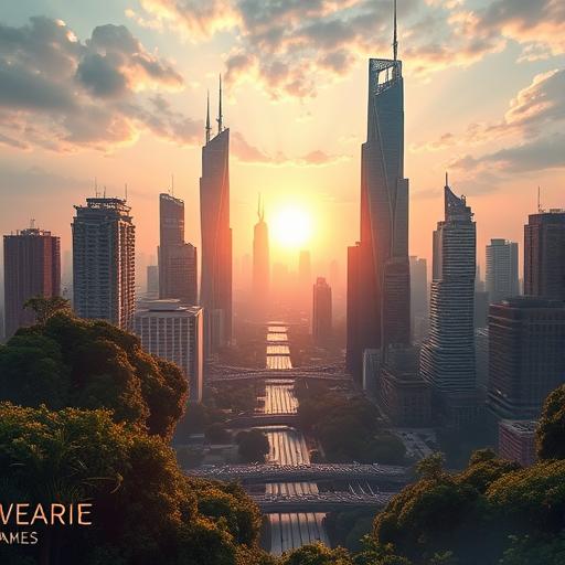 Futuristic cityscape at dawn representing overcoming fears and new horizons