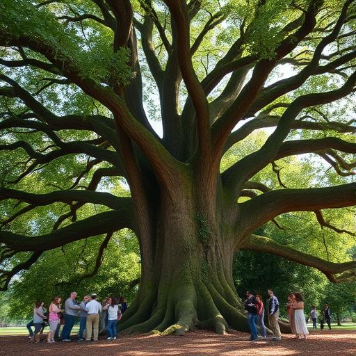 Majestic oak tree with deep roots symbolizing growth from strong foundations