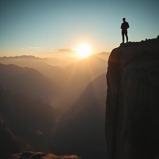 Person standing confidently on a rock