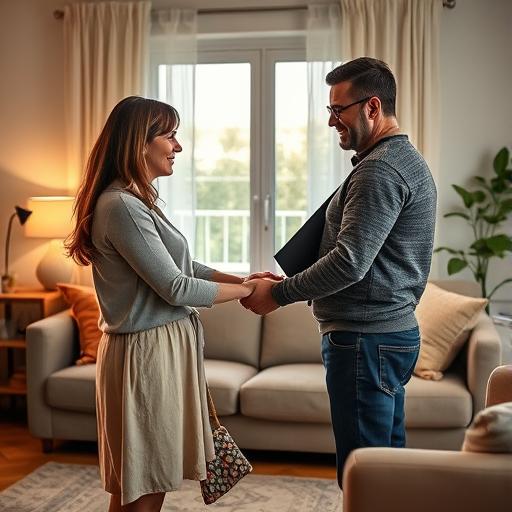 זוג מחזיק ידיים בסלון