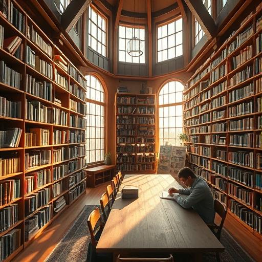 Expansive library scene representing knowledge and resilience development