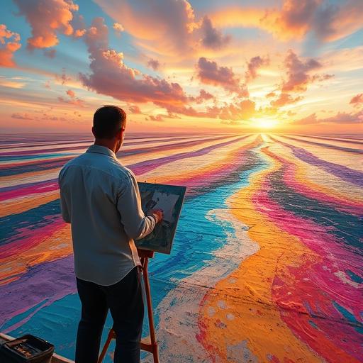 Artist painting on a massive canvas representing boundless creativity and potential