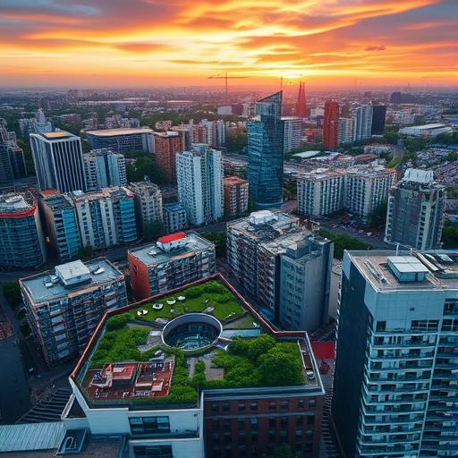 Aerial view of a bustling urban area
