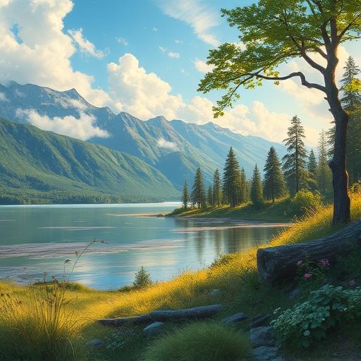 Serene nature scene where an artist finds inspiration and takes action