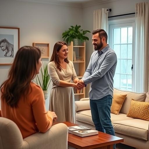 זוג מחזיק ידיים בסלון