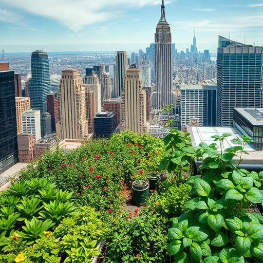 A vibrant rooftop garden symbolizing growth and resilience