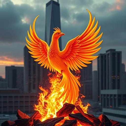 A symbolic image of a phoenix rising from the ashes, representing renewal and transformation