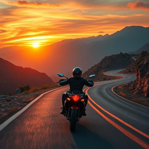 Surreal visual of person riding motorcycle through landscape