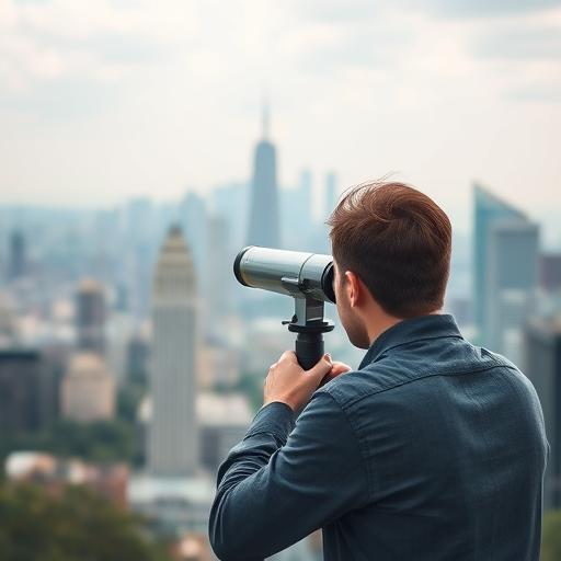An individual looking through a telescope symbolizing vision through challenges