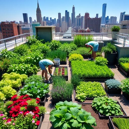 A vibrant rooftop garden showcasing innovation and leadership in business.