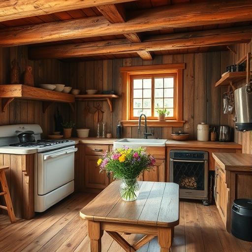 Rustic cabin-style kitchen symbolizing warm community