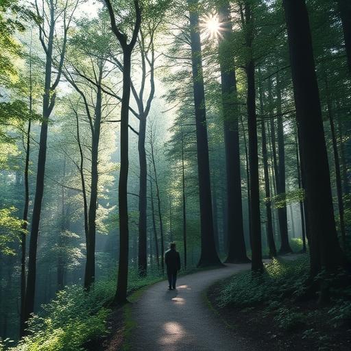 A person meditating in a serene forest, symbolizing self-belief