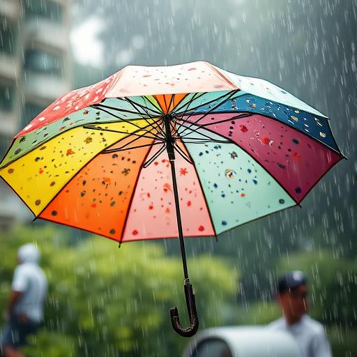 Colorful umbrella protecting against storm symbolizing positive mindset