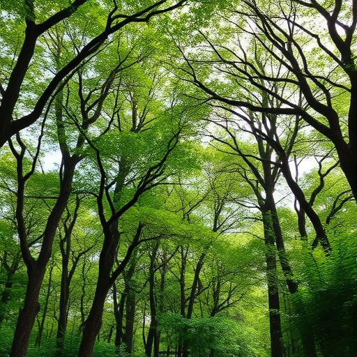 Serene forest with interwoven branches representing purposeful action