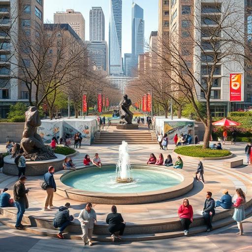 Bustling open-air community center illustrating the power of passion and belief