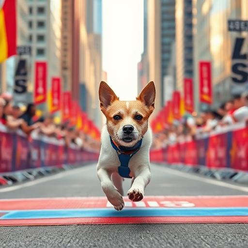 A small scrappy dog bounding forward symbolizing overcoming obstacles