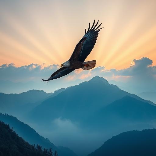 A majestic eagle soaring above misty mountains symbolizing freedom and potential