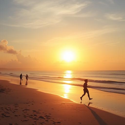 Sunrise casting golden hues over a serene beach, symbolizing new beginnings.