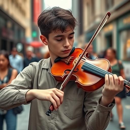 Young musician playing violin passionately, illustrating the power of action