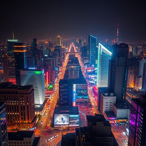 Bustling cityscape at night with bright lights – symbolizing ambition and endless possibilities