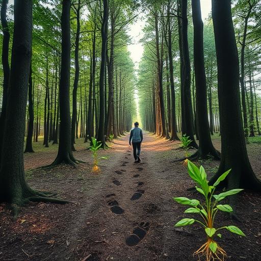 Person carving their own path through a forest scene