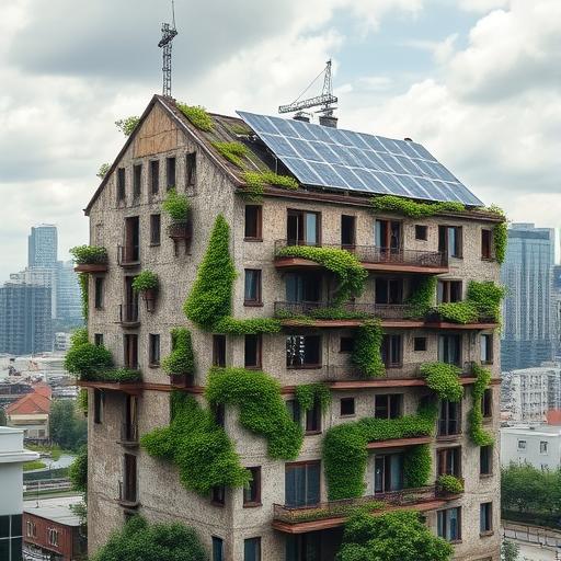 An old dilapidated building being transformed into a modern structure, reflecting habit transformation