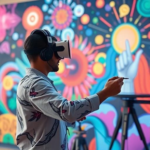 A creative artist using virtual reality to paint an imaginative vision