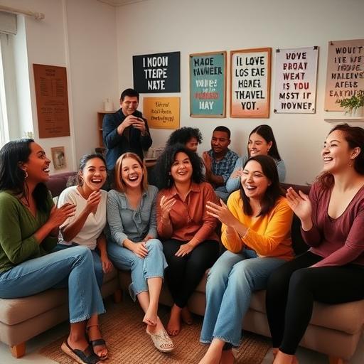 Group of diverse friends laughing and celebrating together