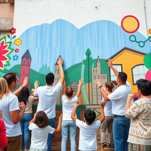Community members painting together