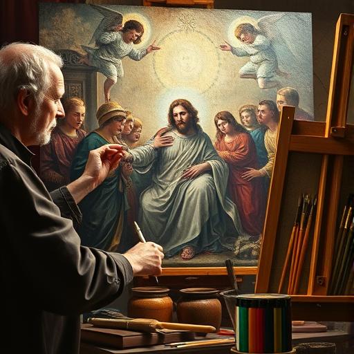 Intense close-up of a Renaissance artist working